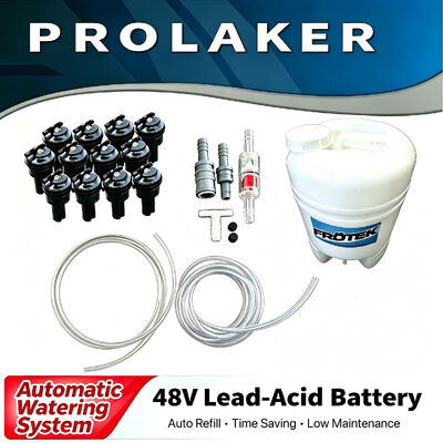 Sistema de irrigação automática resistente a ácidos premium com válvula de reabastecimento de parada automática para bateria de ácido de chumbo de empilhadeira de 48V