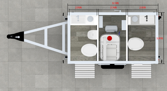 Acessível Concessão ao ar livre 2 estandes Banheiro público Sala de banho Porta Potty Trailer