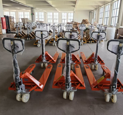 Caminhão de paletes de mão de 3 toneladas com rodas de nylon duplas para manuseio de material de armazenamento de 3000 kg