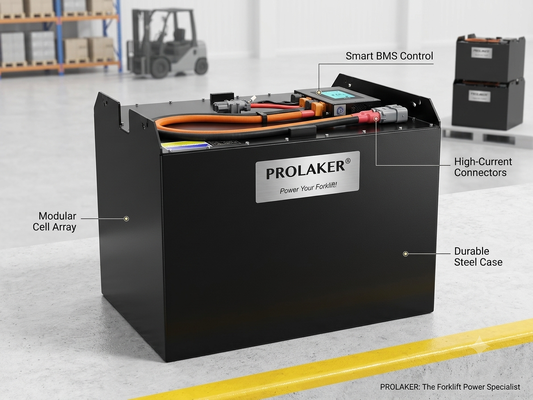 Bateria de Lítio ProLaker LiFePO4 de Substituição para Chumbo-Ácido 24V 48V 80V, 210Ah-880Ah Personalizável para Empilhadeira Elétrica, Paleteira, Empilhadeira de Armazém e Manuseio de Materiais com BMS Inteligente