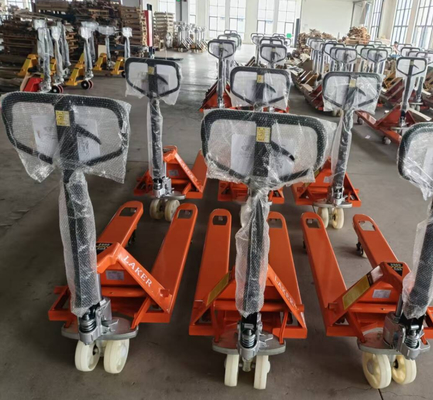 Euro Pallet Carregamento estável de 2,5 toneladas Caminhão de paletes manuais com 550 mm de largura e 1150 mm de comprimento de garfo com rodas de nylon duplo